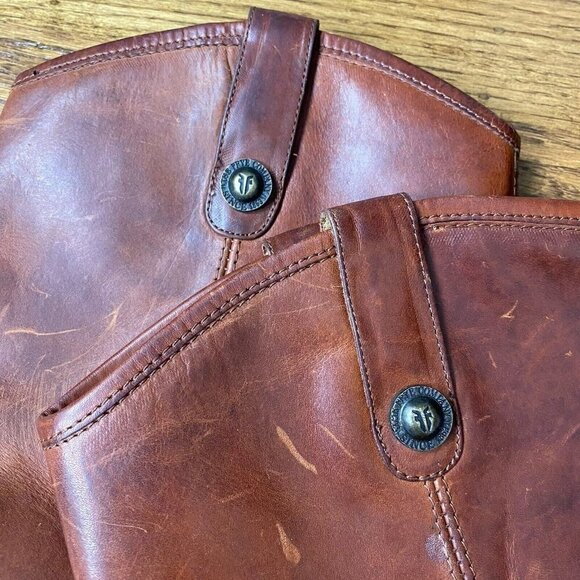 Frye Boots Vintage Melissa Button Cognac Leather Riding Tall 77167 - Picture 4 of 13